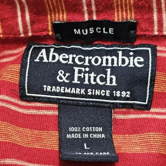 Abercrombie & Fitch Large 90s Y2K Red Yellow White SS Striped Polo Preppy Grunge - Picture 4 of 6